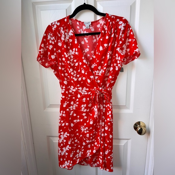 J. Crew Dresses Red Jcrew Floral Mini Wrap Dress Poshmark